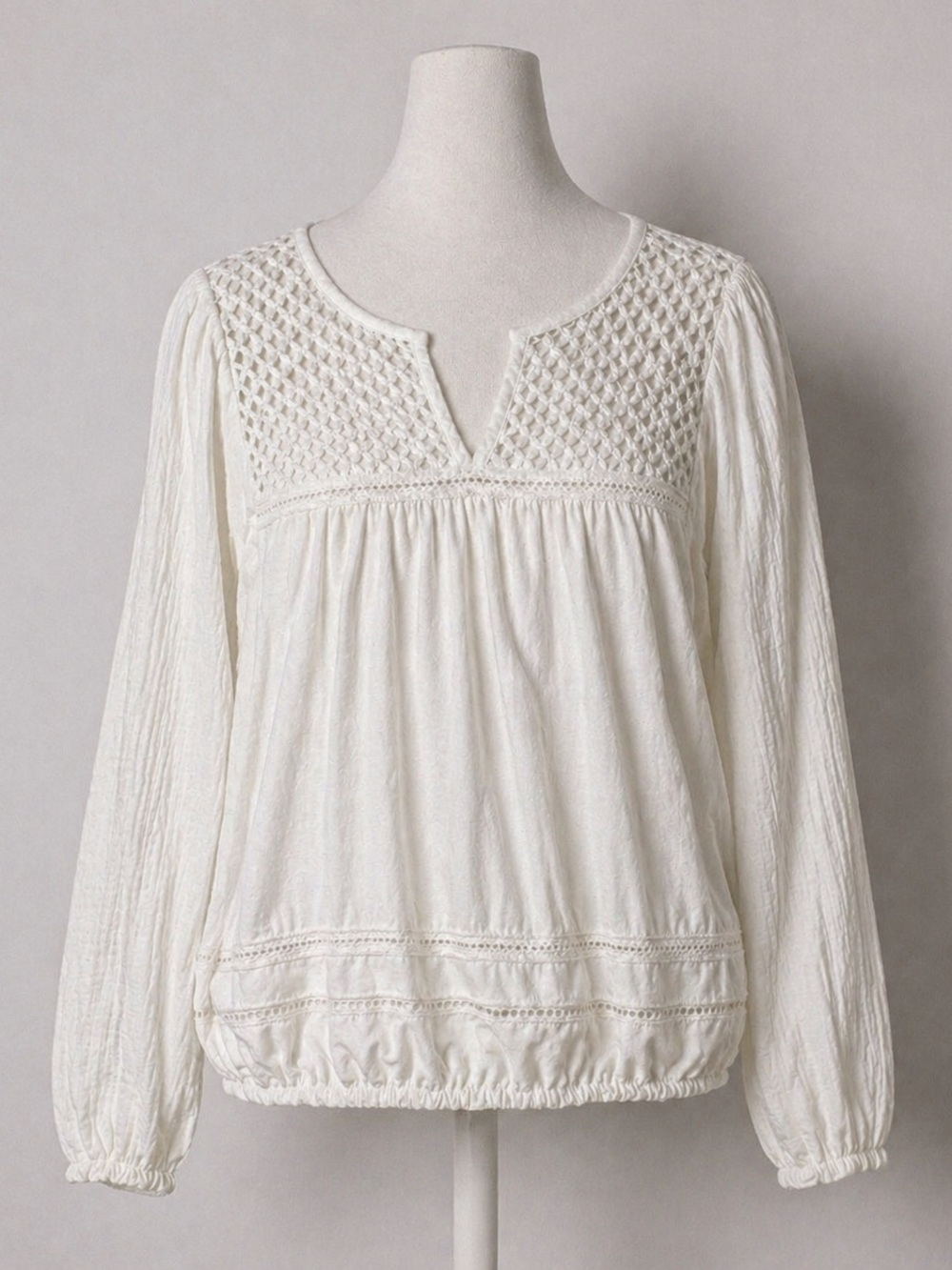 Lucky Brand Blouse Top Womens Medium White Long Sleeve Peasant Summer Soft